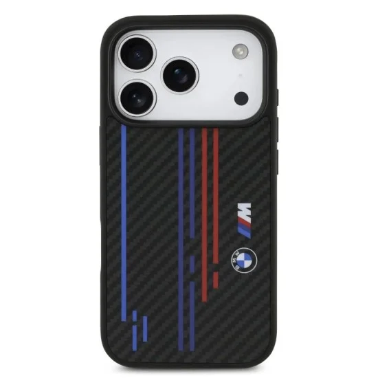 Bmw Iphone 17 Pro Case &ndash; Kevlar Magsafe With Tri-Color Stripes And Metal Logo - Black